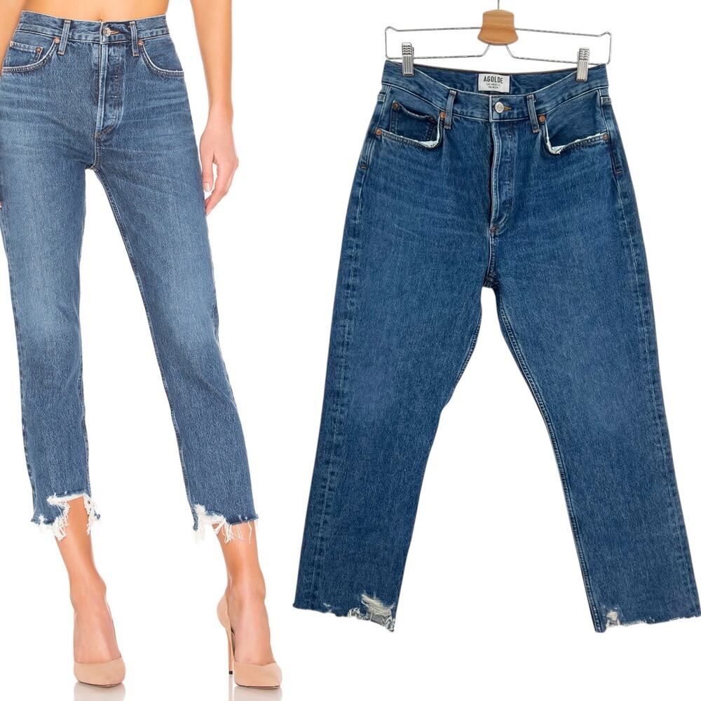 Agolde Riley High‎ Rise Straight Crop Jeans Denim Veto Wash Blue Size 28